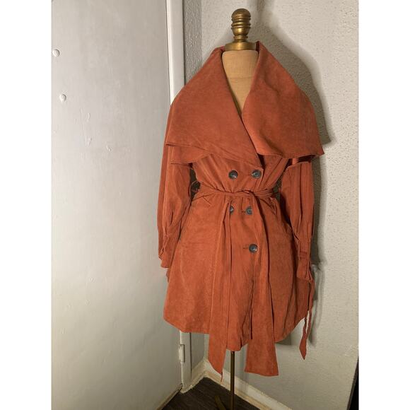 Brown Double Breasted Capelet Trench Coat S NEW Classic Retro Glam Preppy Retro - Picture 1 of 11